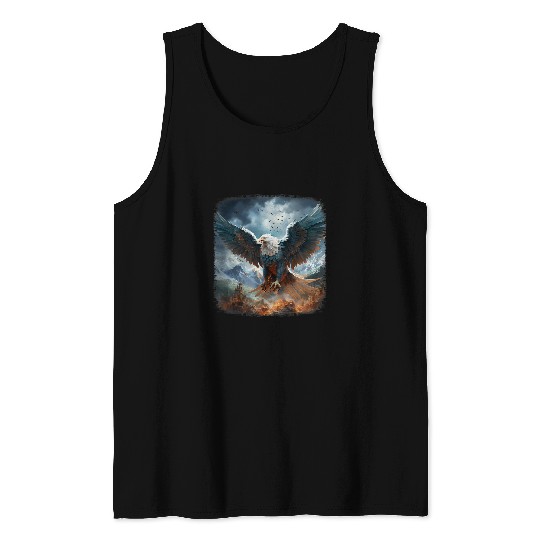 Blue white bald eagle phoenix bird flying Fires snow mountain Tank Tops