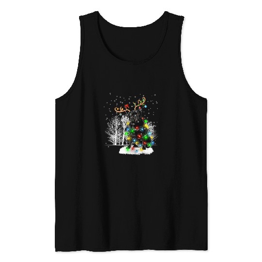 Pug Lover Black Snow Reindeer Santa Hat Christmas Light Xmas473 Pugs Dog Tank Tops