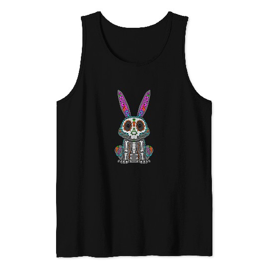 Skeletons Skulls Rabbit Day Of Deads Mexican Bunny Lover Rabbit Sugar Skull Tank Tops