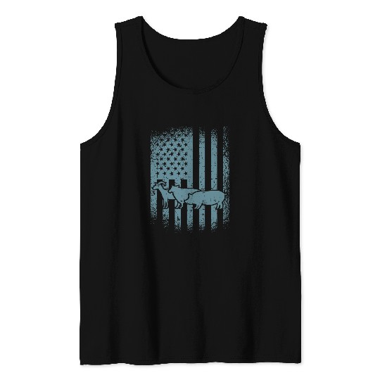 Goats Lover Patriotic Farm Animal American Flag Cow Pig Goats Rancher Tank Tops