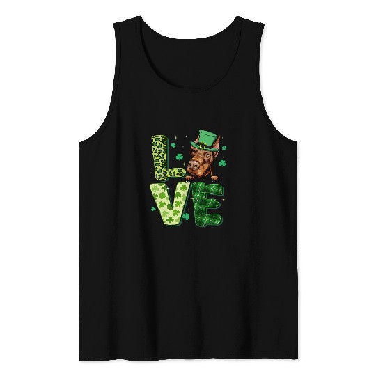 Dog Doberman Love Doberman Shamrock Leopard Plaid St Patricks Day Tank Tops