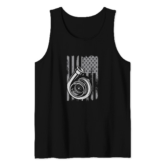 American Turbo Flag July 4th Tuner Car Racing Drifting Lover Tank Tops