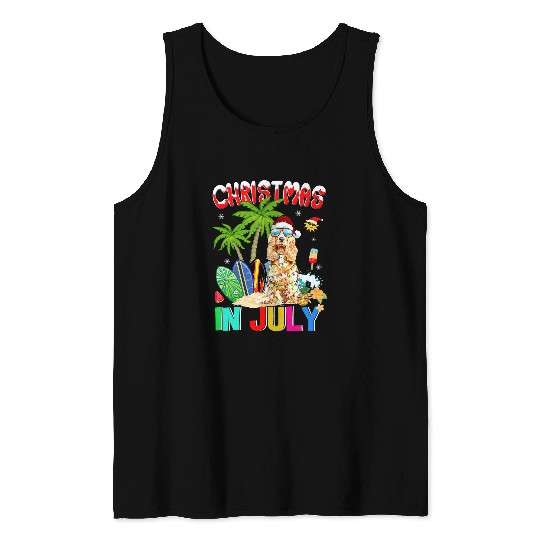 Dog Cocker Spaniel in Santa Hat Sunglasses Christmas In July Tank Tops