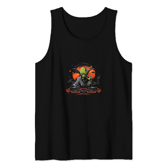 Alien Cool EDM Retro Y2K Alien DJ Mens Funny Graphic 12 Tank Tops