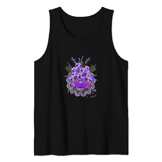 Funny Violin PURPLE VIOLETS AND LAVENDER WITH LACE IN A PURPLE BOWL Tank Tops