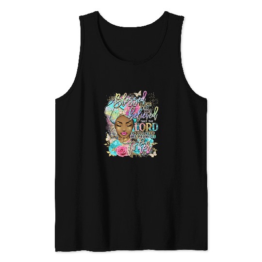 Christian Blessed Is She Who Believed Afro Black Women Religious God Christ Tank Tops