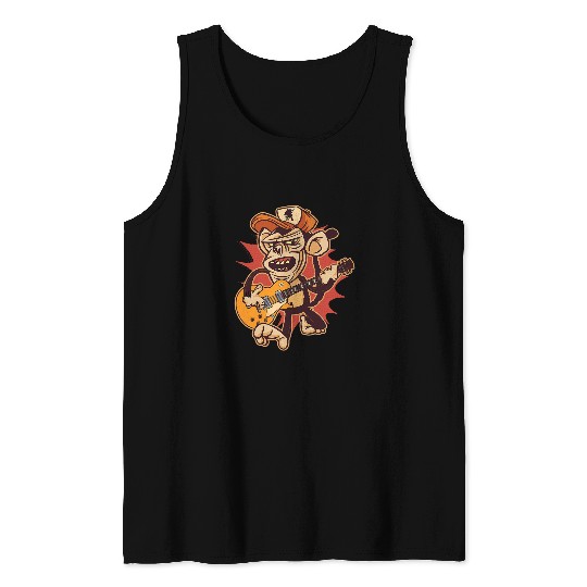Funny Guitar Lover Retro Chimpanzee Guitar Player Graphic Tank Tops