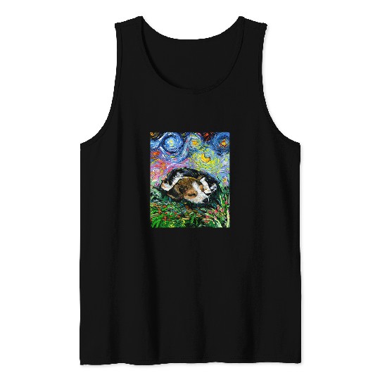 Cute Sleeping Beagle Puppy Starry Night Dog Pet Art by Aja Tank Tops