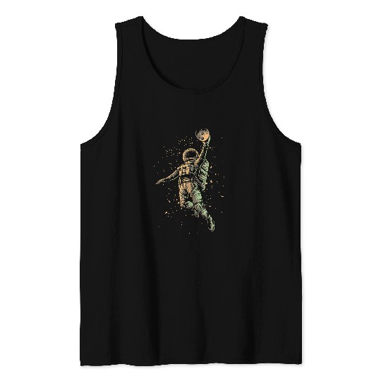 Funny Basketball Astronauts Playing Basketball Slam Dunking Moon in Space Tank Tops