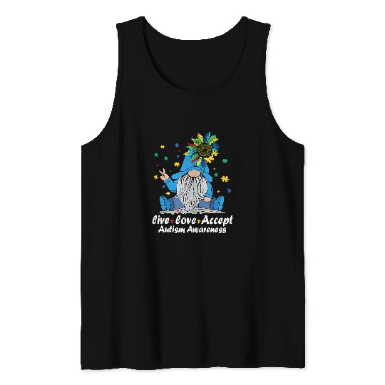 Autism Live Love Accept Gnome Puzzle Autism Awareness Sunflower Neurodiverse Tank Tops
