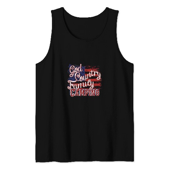 Camping God Country Family Grunge USA Flag Tank Tops
