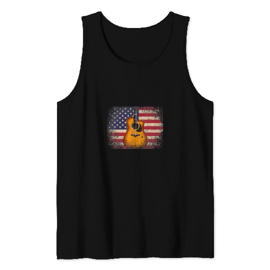 Funny Guitar 4th of July Gift American Flag USA Country Guitarist Tank Tops