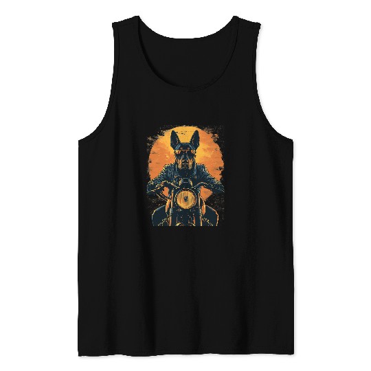Biker Doberman Pinscher Dog Riding Motorcycle TEEMONGOUS Tank Tops