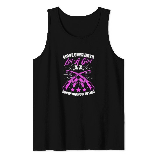 Fishing Girl Angler Rod Boating Fisher Fish Fishermen Girl Fisher Tank Tops