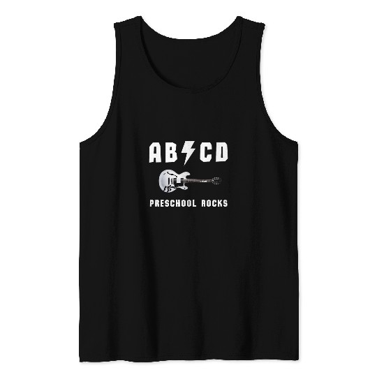 Funny Guitar ABCD Preschool Teacher Rocks Guitar Lover Kindergarten Kids Tank Tops