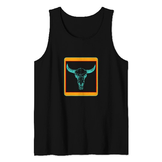 Cow Lover Aztec Cow Skull Turqoise Cow Fan Lover Gift Farm Animal Tank Tops