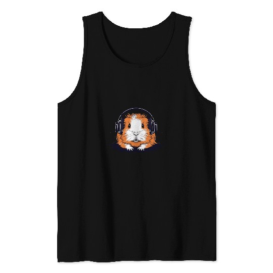 Guinea Pig With Headphones Cute Pet Lover Art Cavy Owner Tank Tops