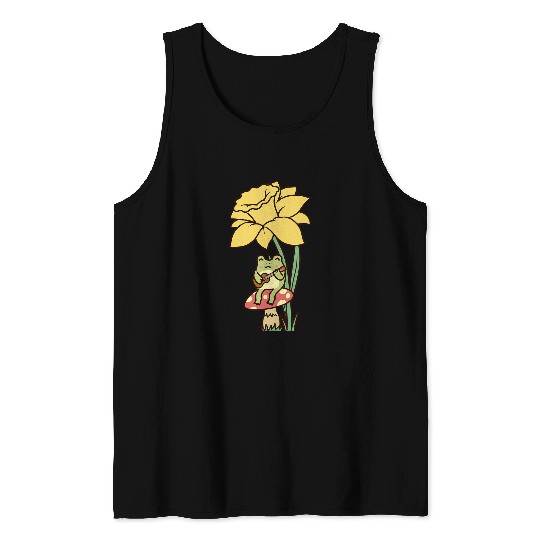 Funny Ukulele Frog Gift Kawaii Cottagecore Aesthetic Frog Ukulele Mushroom Daffodil Tank Tops