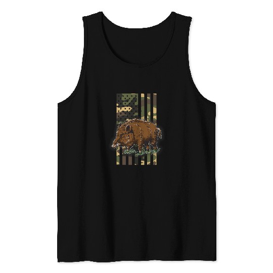 Boar Hunting Camo American Flag Hog Hunter Tank Tops