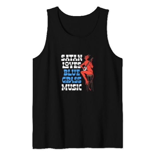 Funny Banjo Satan Loves Bluegrass Funny Banjo Devil Music Tank Tops