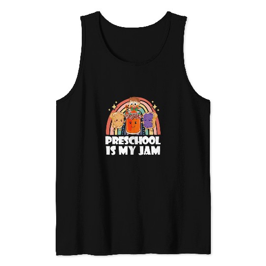 Team Preschool Is My Jam Rainbow Cute Pre K Teacher Student Tank Tops