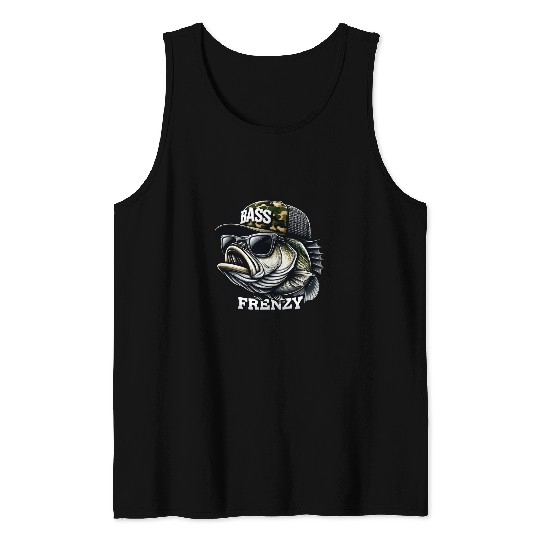 Big Mouth Bass Fish Frenzy Dad Trucker Hat Fishing Fisherman Tank Tops