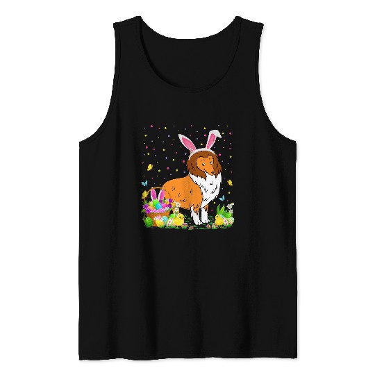 Easter Collie Dog Bunny Egg Hunting Collie Easter Sunday Tank Tops