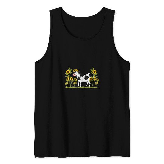 Cow Lover Cute Farm Animal Heifer Farmer Cow With Sunflower Tank Tops