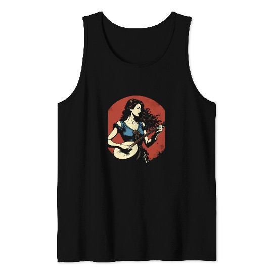 Funny Banjo Mountain Mama Banjo Girl Beautiful Hippie Woman Bluegrass Tank Tops
