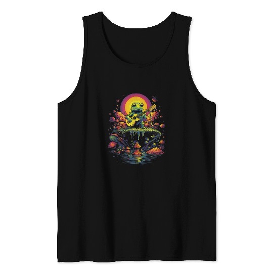 Funny Guitar Frog Toad 60s 70s Guitar Music Rock And Roll Concert Band Tank Tops