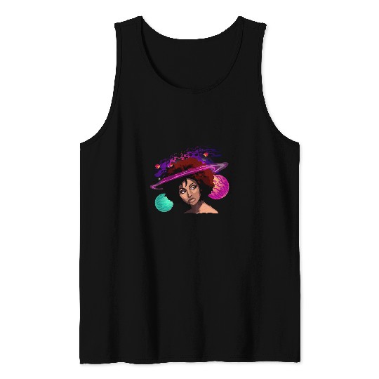 Black Queen Afro Women Melanin Art Universe Space Tank Tops