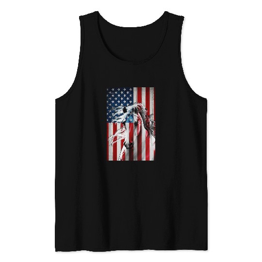 Horse Lover Western Cowboy Cowgirls Patriot Horse American Flag 4th July Tank Tops