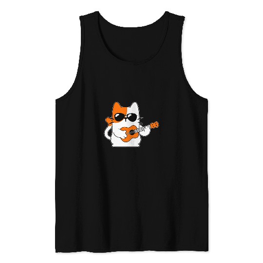 Funny Guitar Lover Guitarist Cat cat owner kitty Guitarist concert Tank Tops