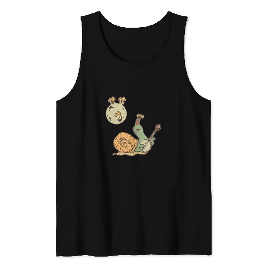 Funny Banjo Mushroom Gift Cute Snail Playing Banjo Moon Mushroom Fairycore Tank Tops