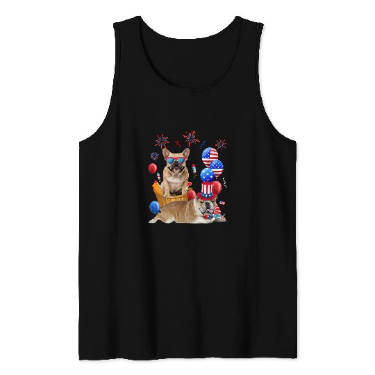 English Bulldog Pet Dogs 4th Of July American Flag Balloons Glasses Men 36 Tank Tops