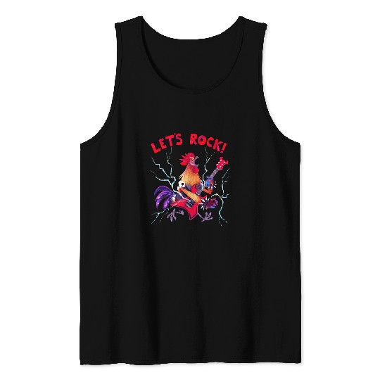 Funny Guitar Chicken Poultry Guitarist Lets Rock Rooster Playing Heavy Metal Guitarist Tank Tops