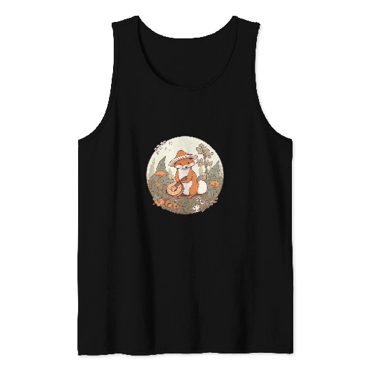 Funny Banjo Fox Lover Cottagecore Aesthetic Banjo Mushroom Goblincore Mycology 3 Tank Tops