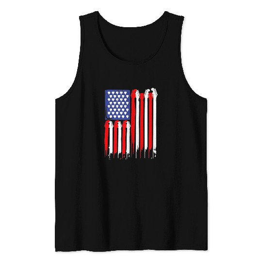 Funny Guitar 4th of July Fathers Day American Flag Guitarist Tank Tops