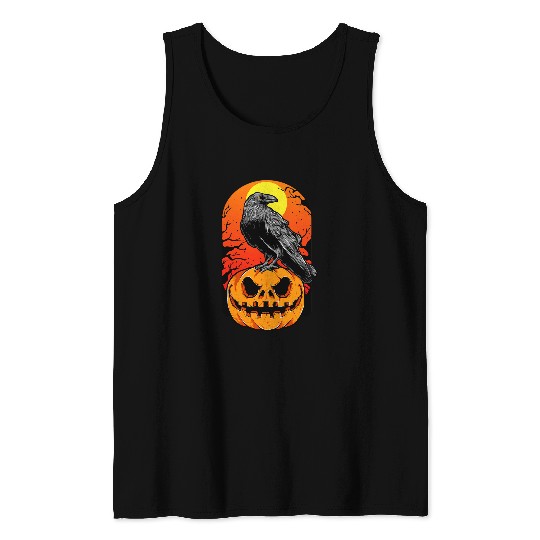 Halloween Crow on Jack OLantern Unisex Men Women Man Woman Tank Tops