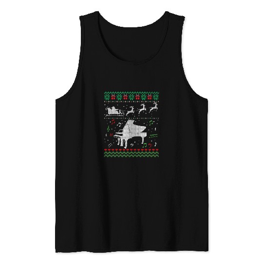 Funny Piano Music Funny Piano Ugly Christmas Sweater xmass Pianist Men Women Tank Tops