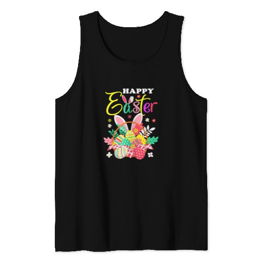 Happy Easter Egg Basket Bunny Ears Tank Tops