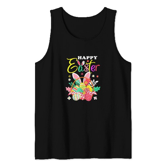 Happy Easter Egg Basket Bunny Ears Tank Tops