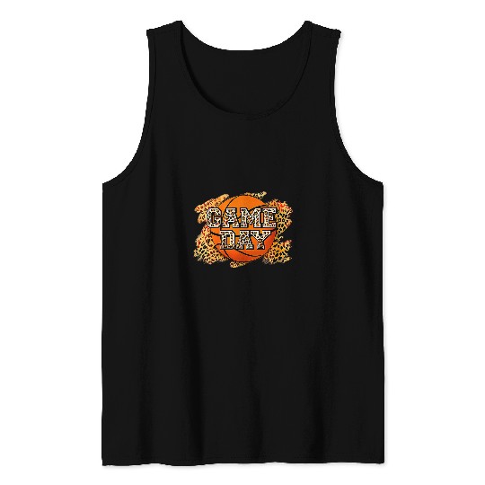 Funny Basketball Bleached Leopard Basketball Game Day Vibes Basketball Mom Tank Tops