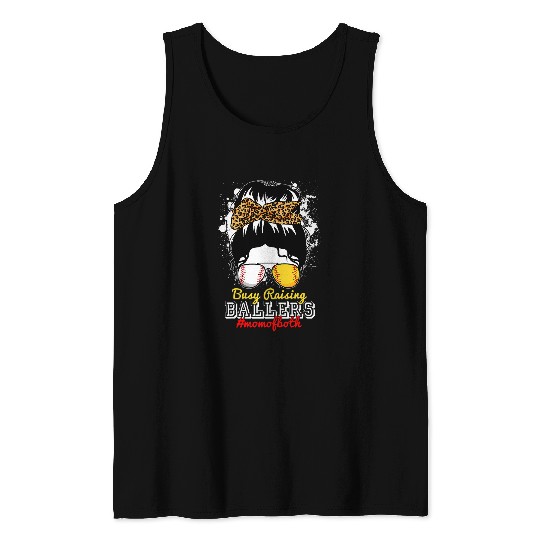 Sport Baseball Busy Raising Ballers Baseball Softball Messy Bun Mom Of Both Tank Tops