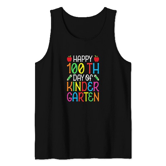 Happy 100th Day of Kindergarten Teacher and Student 2 Tank Tops
