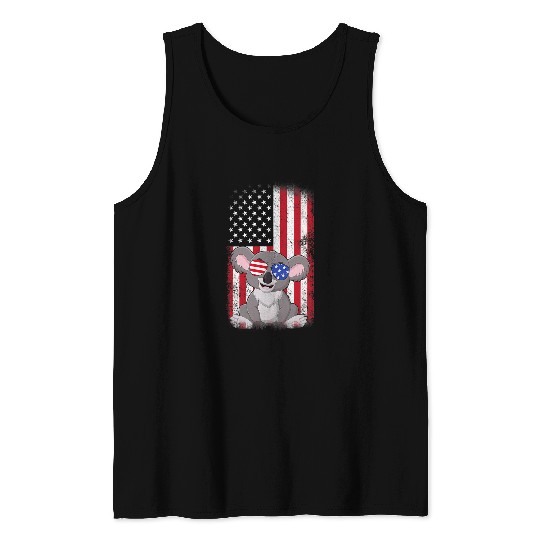 Funny Bear Koala American Flag Boys Girls Men Women Fourth Of July Cute Bears Tank Tops