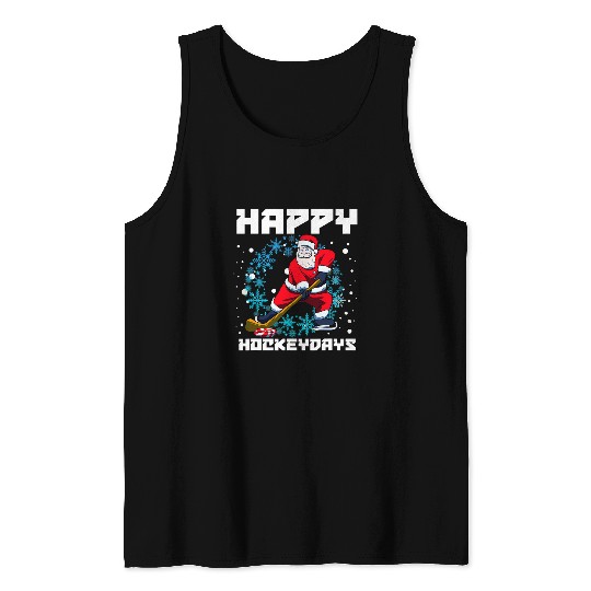 Sport Hockey Santa Playing Ice Hockey Happy Hockey Days Tank Tops