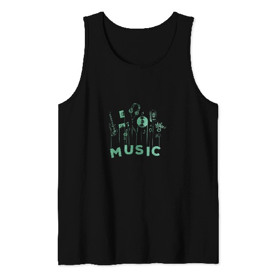 Funny Guitar Musical Notes Guitar Vinyl Music Lover Tank Tops