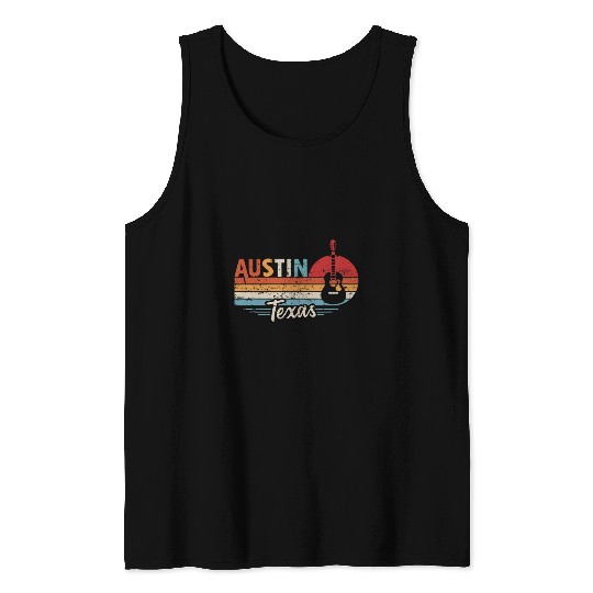 Funny Guitar Retro Austin Texas Guitar Music Tank Tops
