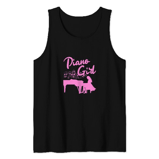Funny Piano Music Keyboard Musician Piano Girl Tank Tops